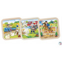 PUZZLE en BOIS GOKI 9 PIÈCES : chevaux, tracteur , pompiers