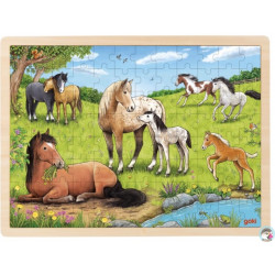 PUZZLE en BOIS GOKI 96 PIÈCES : CHEVAUX AU PRÉ